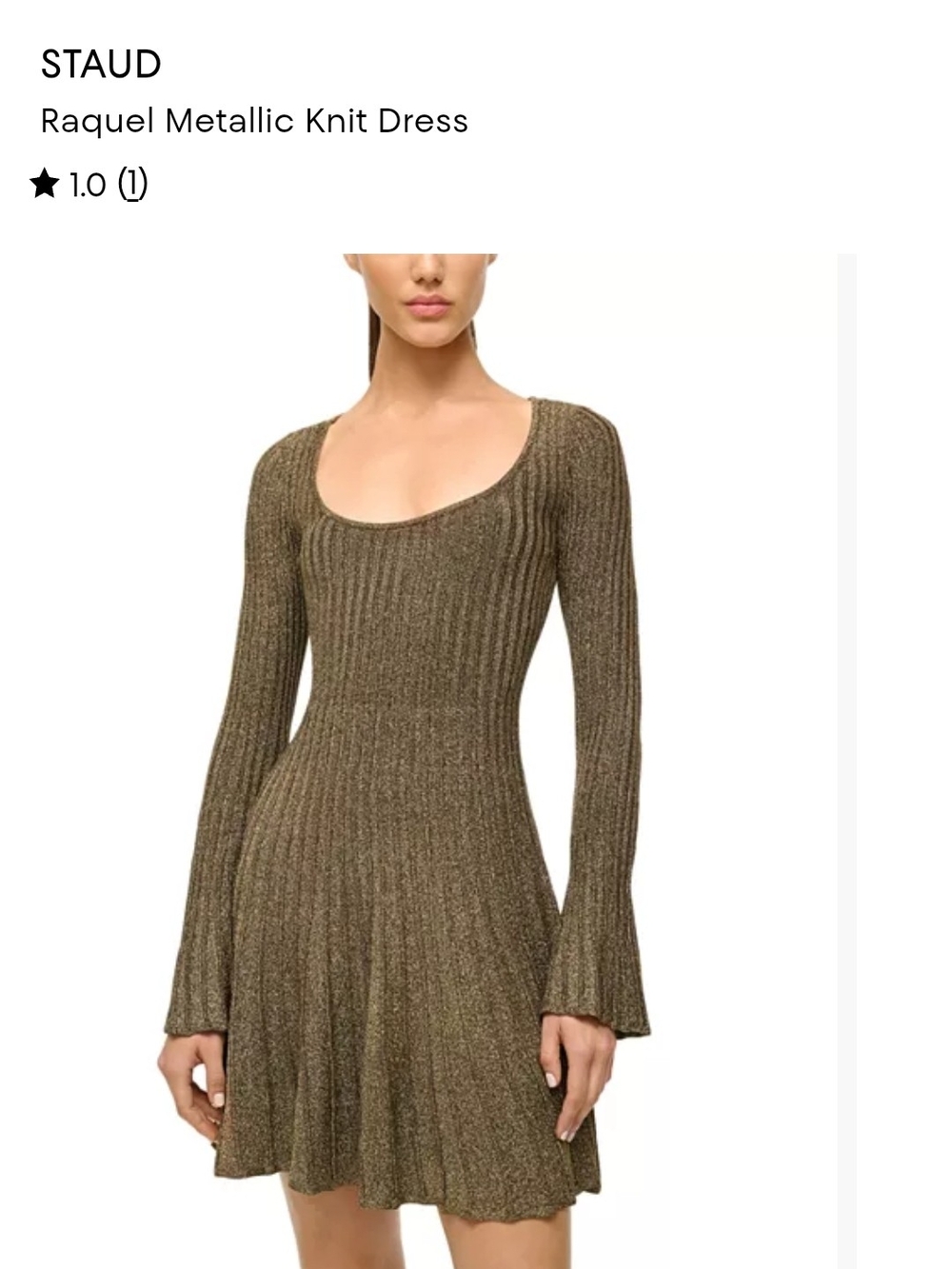 STAUD Raquel Metallic Knit Dress in Olive Gold